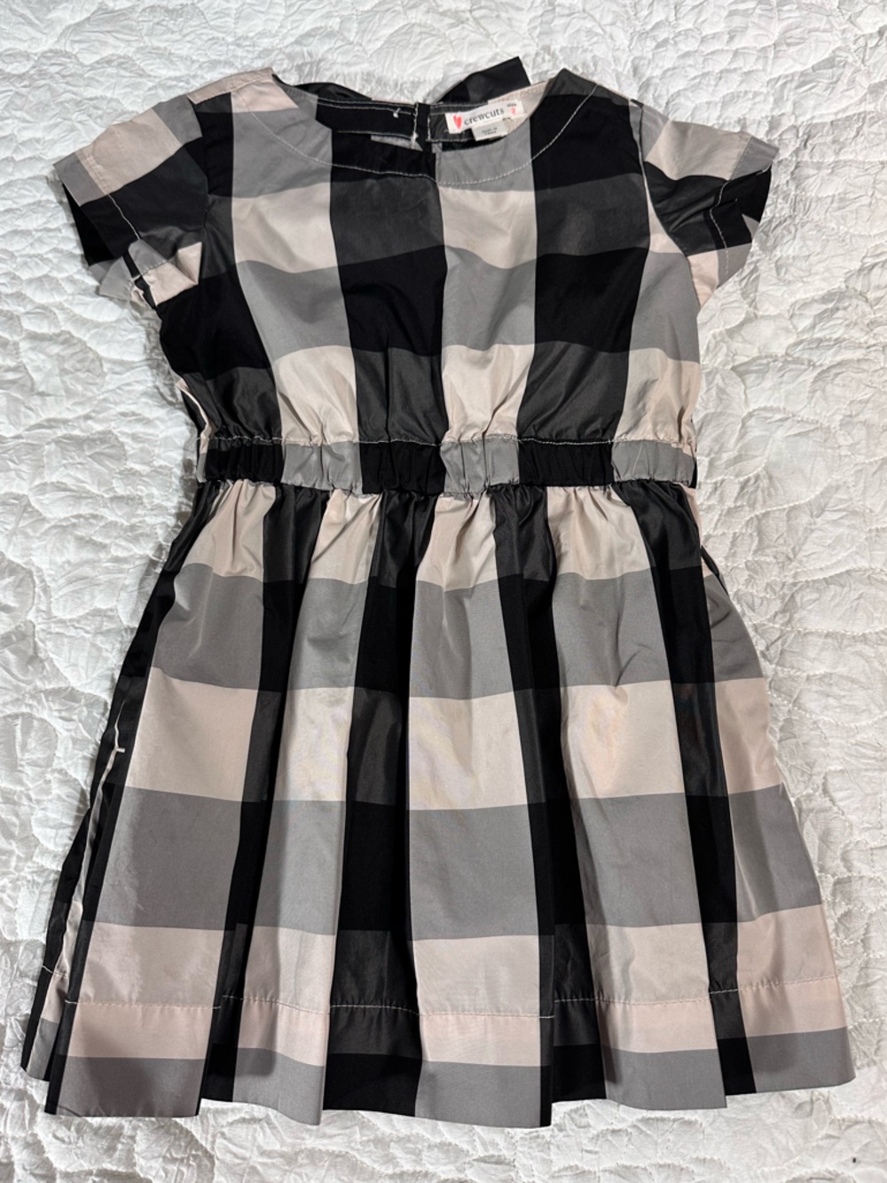 J. Crew Crewcuts Taffeta Black & Cream Buffalo Plaid Dress with Back Bows Size 2